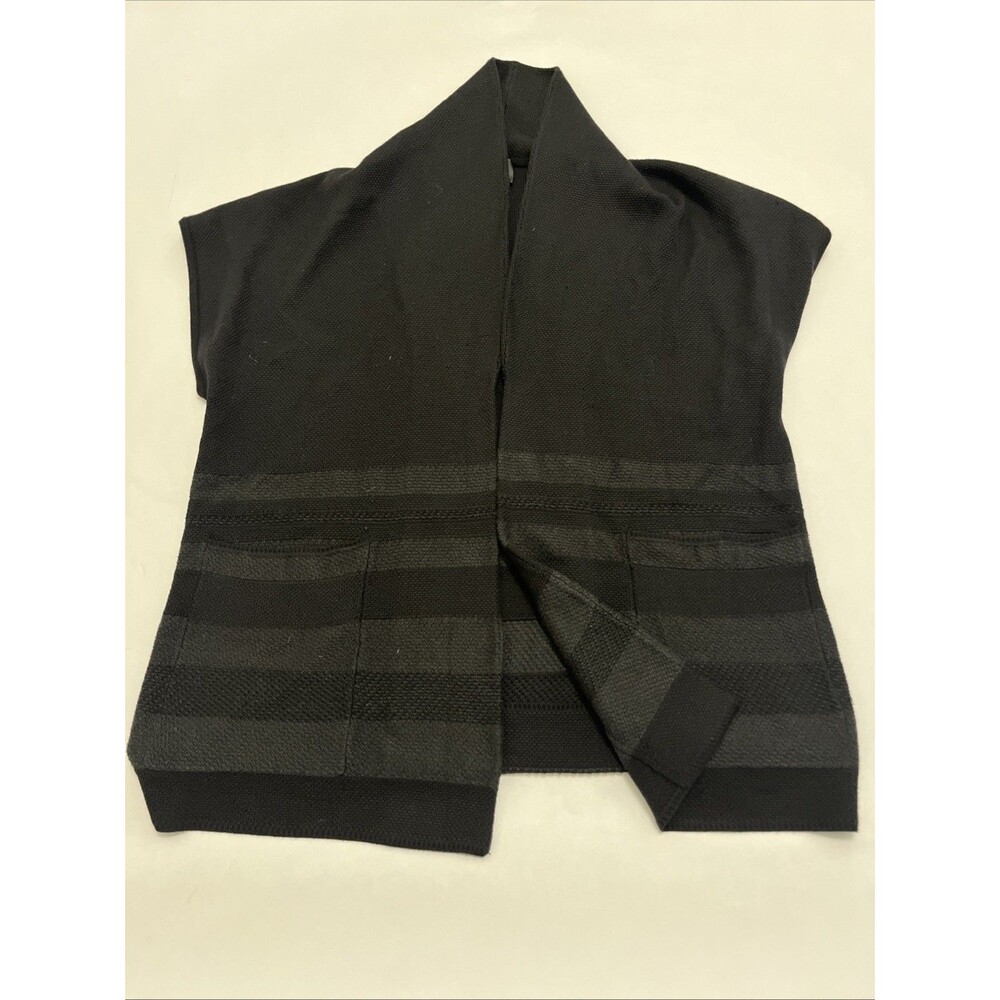 ST JOHN Women’s Black & Grey Open Front Cardigan Sweater Cashmere Size Small